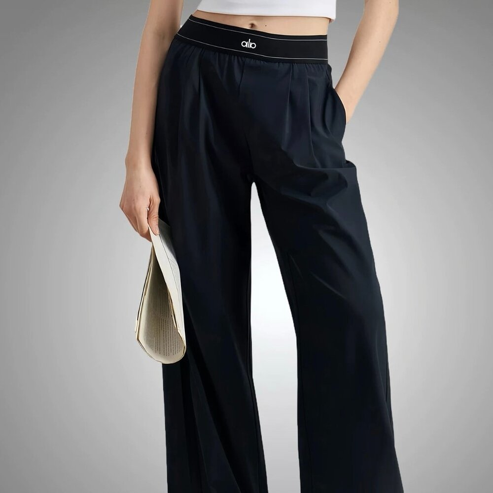 Brand New Alo Yoga Women's Black Casual Wide-Leg Pants 🔅🧘